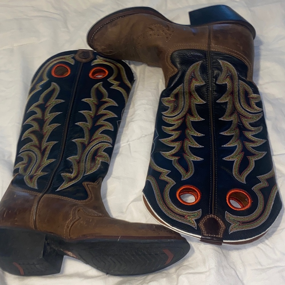 Tony Lama Brown and Black Embroidered Western Boots